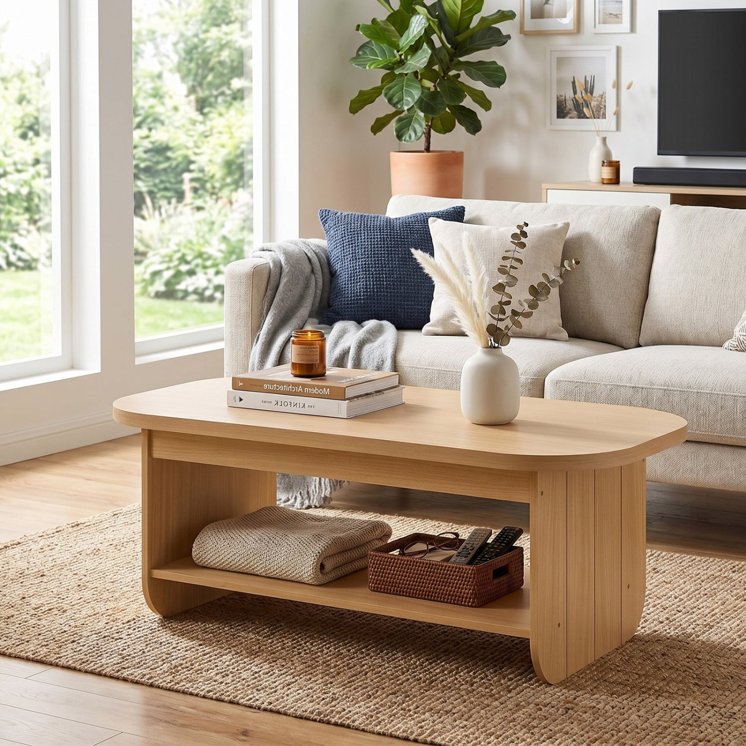 2-Tier Oval Coffee Table, with Storage Shelf, Natural Coffee Tables at Gallery Canada
