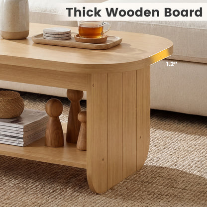 2-Tier Oval Coffee Table, with Storage Shelf, Natural Coffee Tables at Gallery Canada