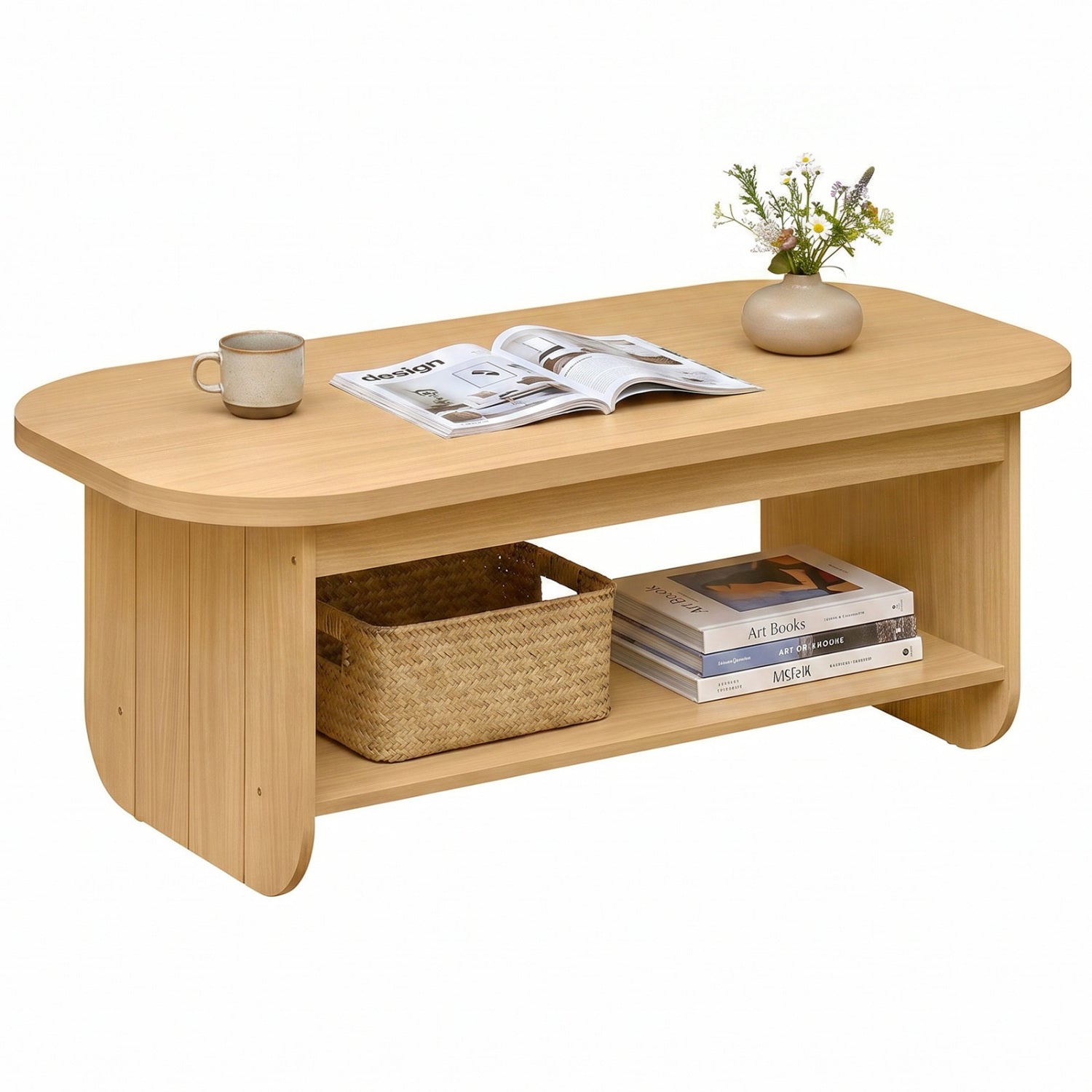 2-Tier Oval Coffee Table, with Storage Shelf, Natural Coffee Tables at Gallery Canada