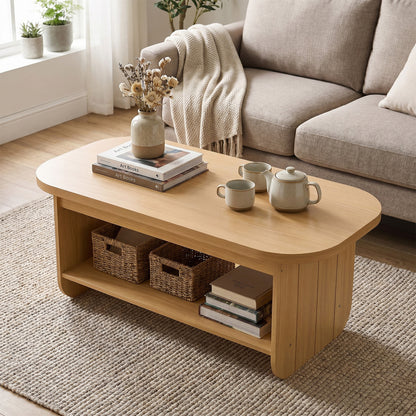 2-Tier Oval Coffee Table, with Storage Shelf, Natural Coffee Tables at Gallery Canada