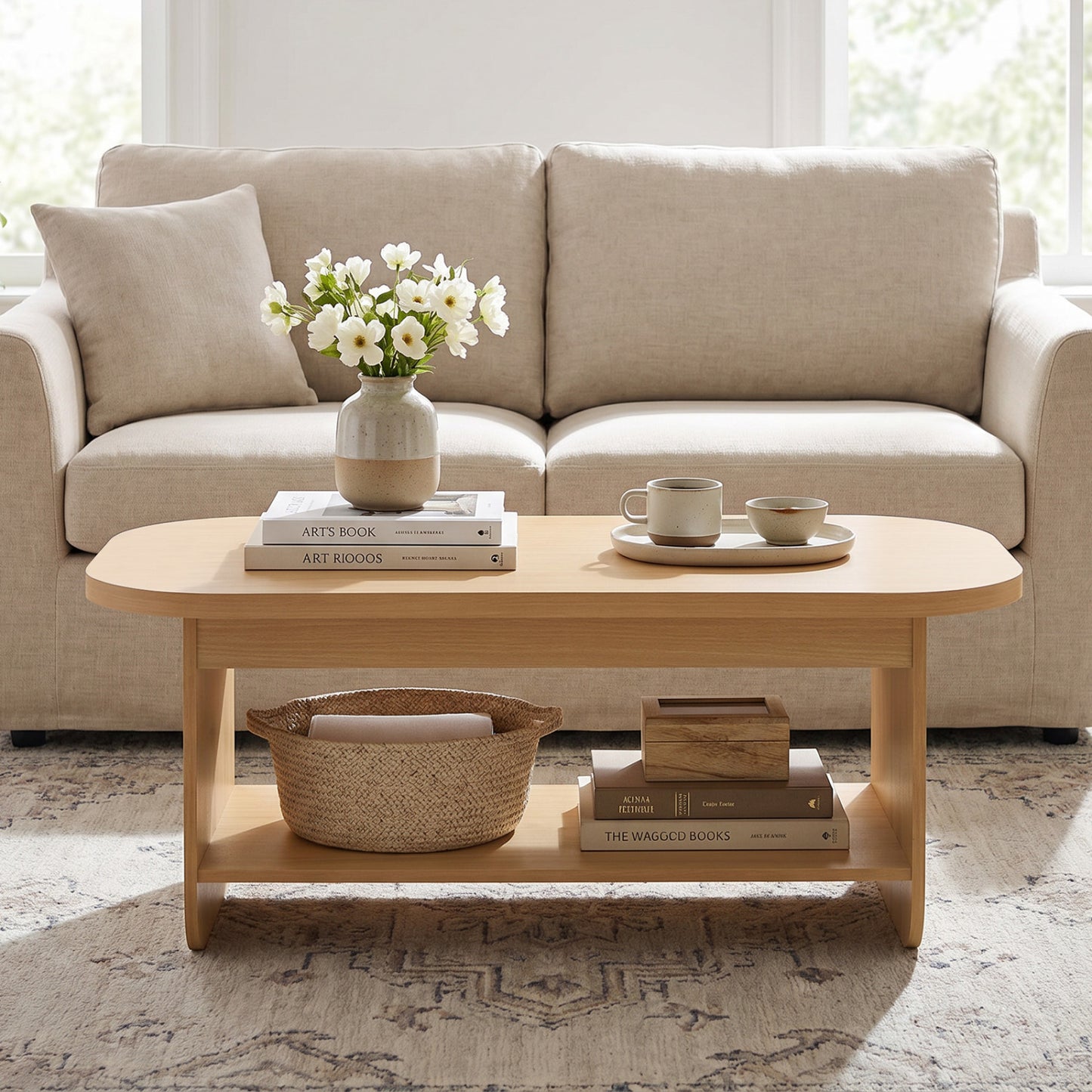 2-Tier Oval Coffee Table, with Storage Shelf, Natural Coffee Tables at Gallery Canada