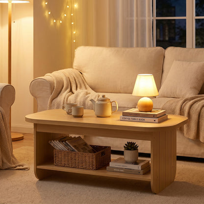 2-Tier Oval Coffee Table, with Storage Shelf, Natural Coffee Tables at Gallery Canada