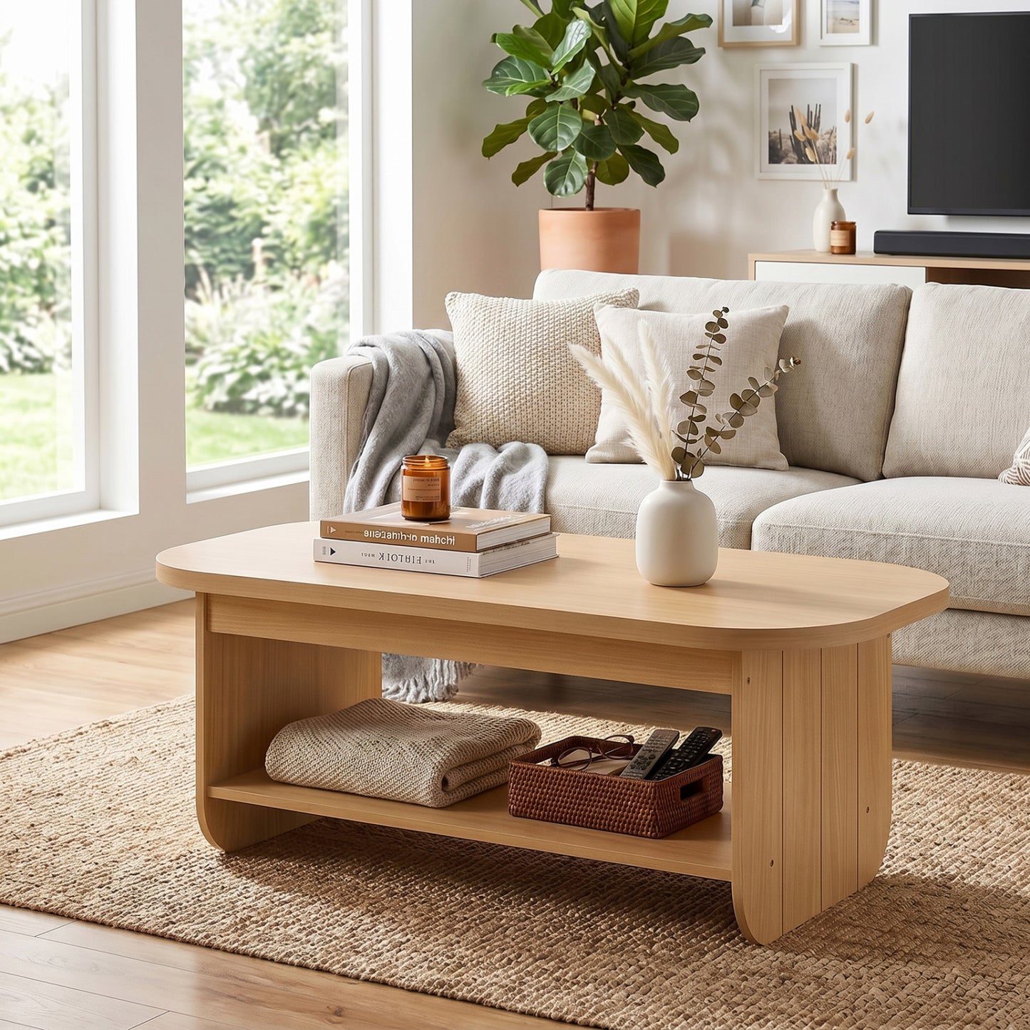 2-Tier Oval Coffee Table, with Storage Shelf, Natural Coffee Tables at Gallery Canada