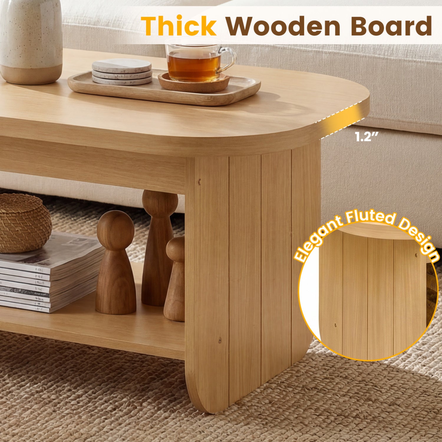 2-Tier Oval Coffee Table, with Storage Shelf, Natural Coffee Tables at Gallery Canada
