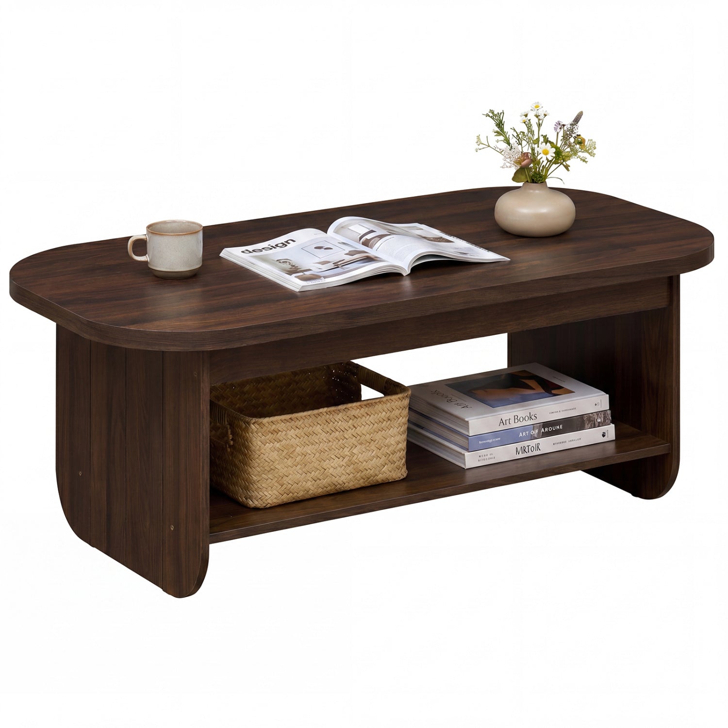 2-Tier Oval Coffee Table, Mid Century, Walnut Coffee Tables at Gallery Canada