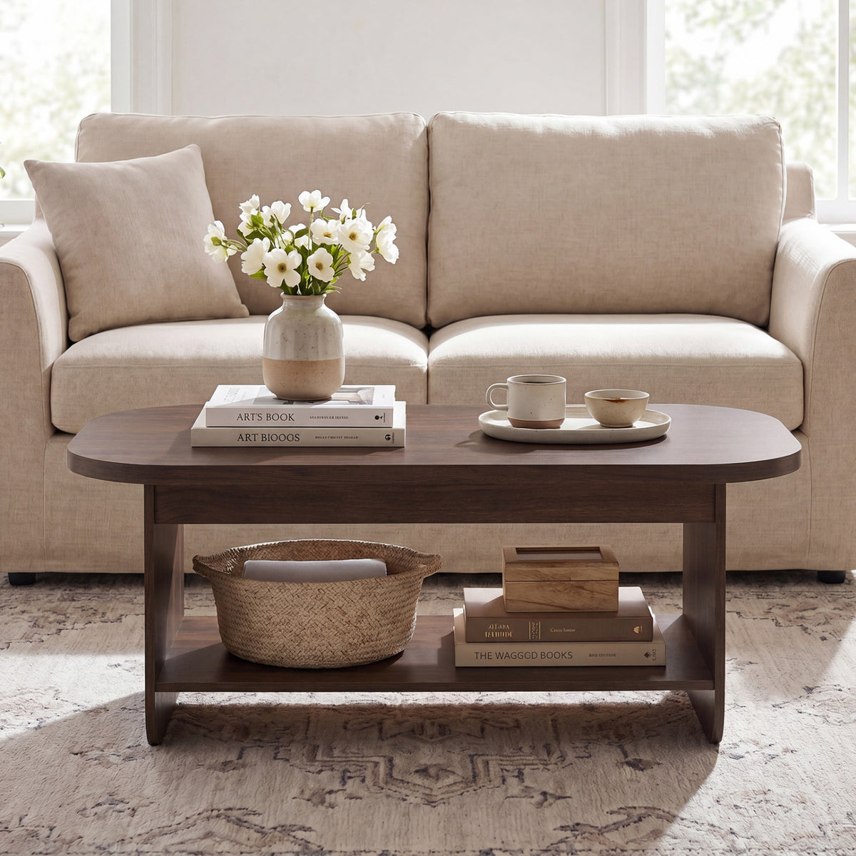 2-Tier Oval Coffee Table, Mid Century, Walnut Coffee Tables at Gallery Canada