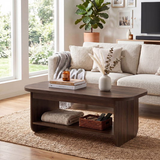 2-Tier Oval Coffee Table, Mid Century, Walnut Coffee Tables Walnut at Gallery Canada