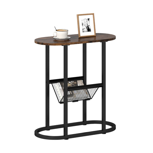 2-Tier Oval Narrow Bedside End Table, Rustic Brown End & Side Tables Rustic Brown at Gallery Canada