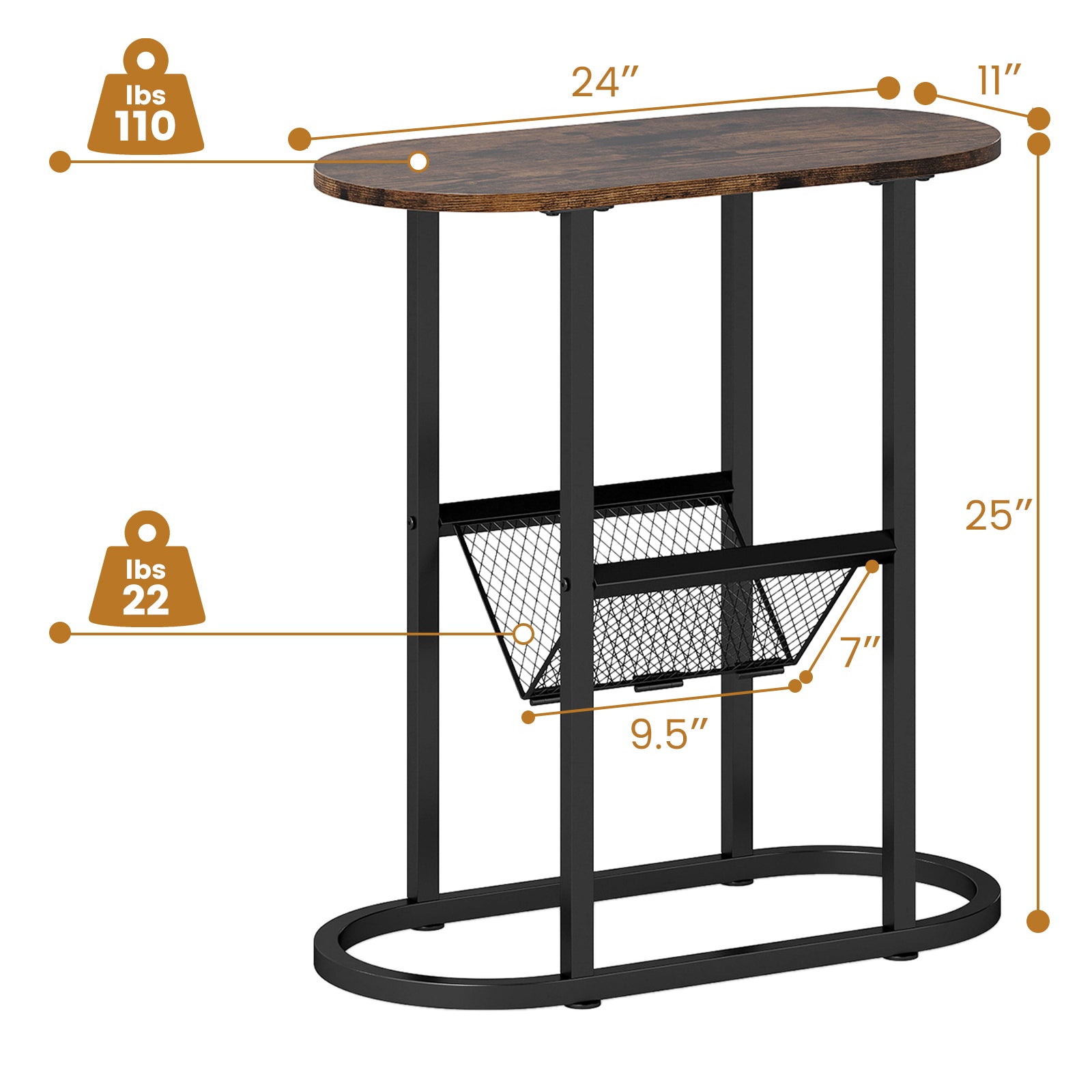 2-Tier Oval Narrow Bedside End Table, Rustic Brown End & Side Tables at Gallery Canada