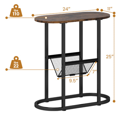 2-Tier Oval Narrow Bedside End Table, Rustic Brown End & Side Tables at Gallery Canada