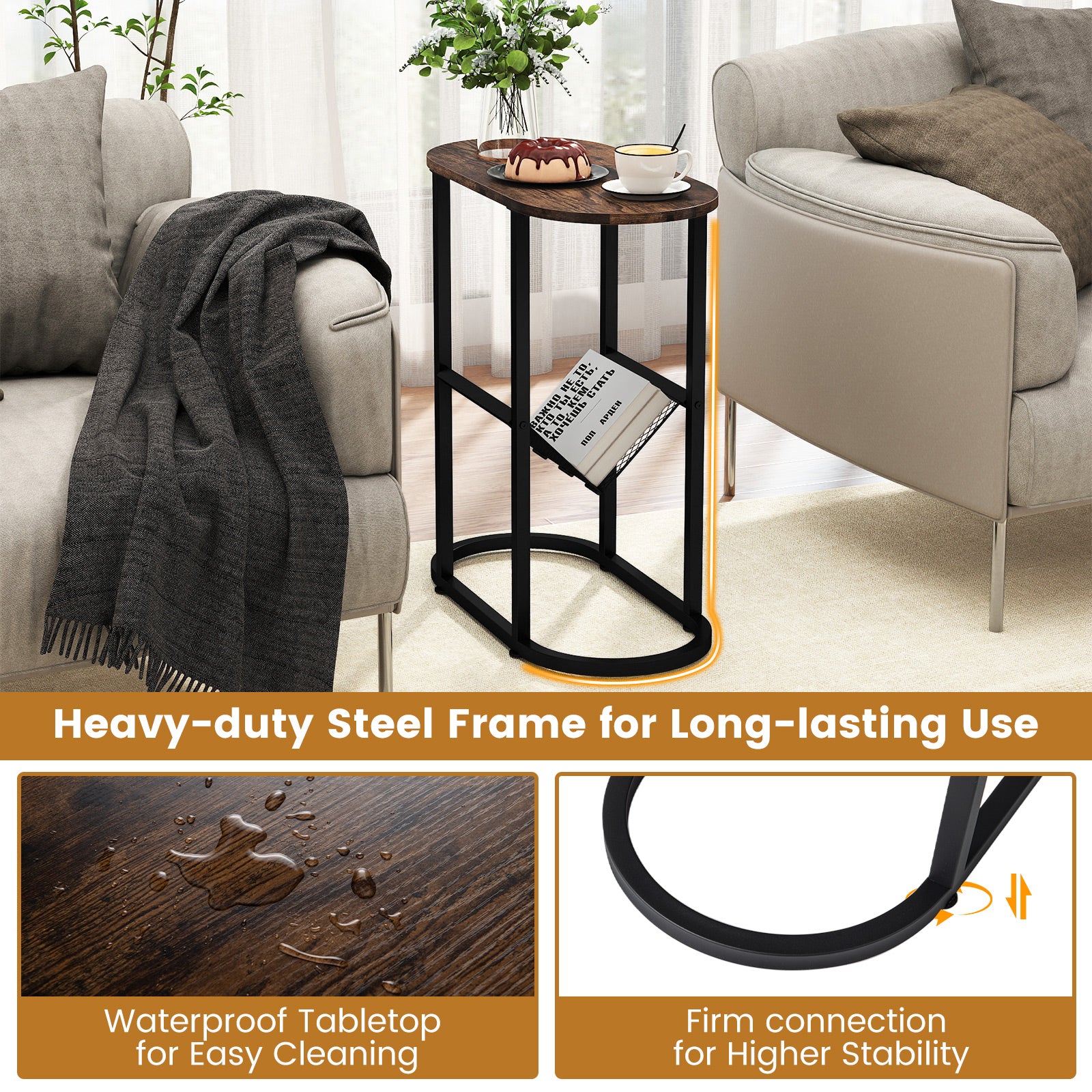 2-Tier Oval Narrow Bedside End Table, Rustic Brown End & Side Tables at Gallery Canada