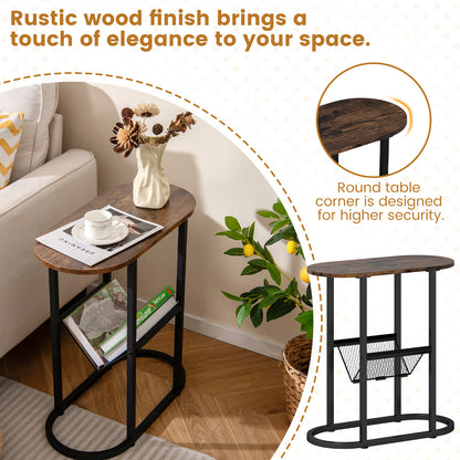 2-Tier Oval Narrow Bedside End Table, Rustic Brown End & Side Tables at Gallery Canada