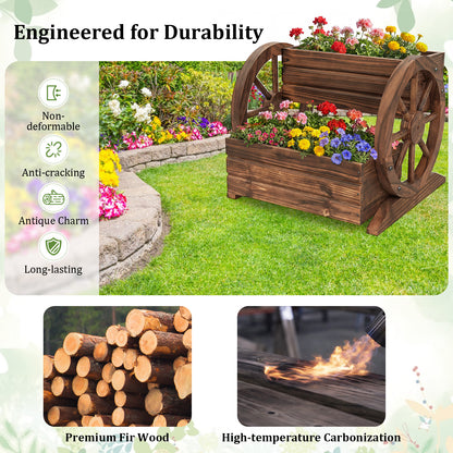 2-Tier Raised Garden Bed Rustic Wood Wagon Shape with Drainage Holes and Wheels, Coffee Raised Garden Beds at Gallery Canada