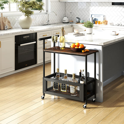 2-Tier Rolling End Table with Handle and Mesh Basket, Rustic Brown End & Side Tables at Gallery Canada
