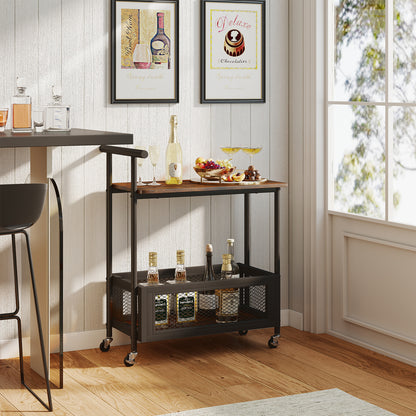 2-Tier Rolling End Table with Handle and Mesh Basket, Rustic Brown End & Side Tables at Gallery Canada