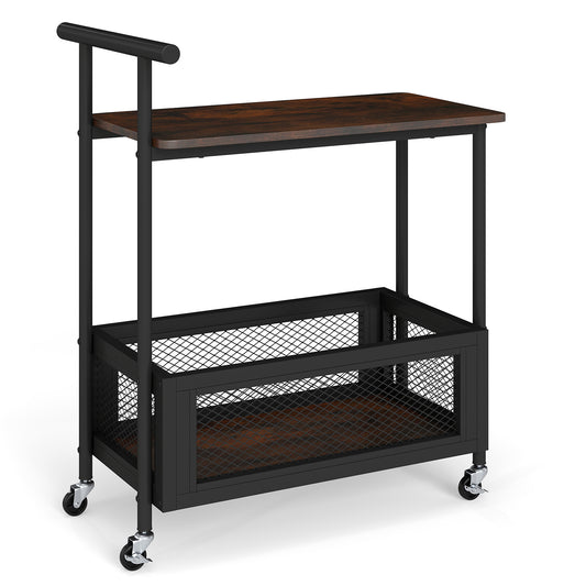 2-Tier Rolling End Table with Handle and Mesh Basket, Rustic Brown End & Side Tables Rustic Brown at Gallery Canada