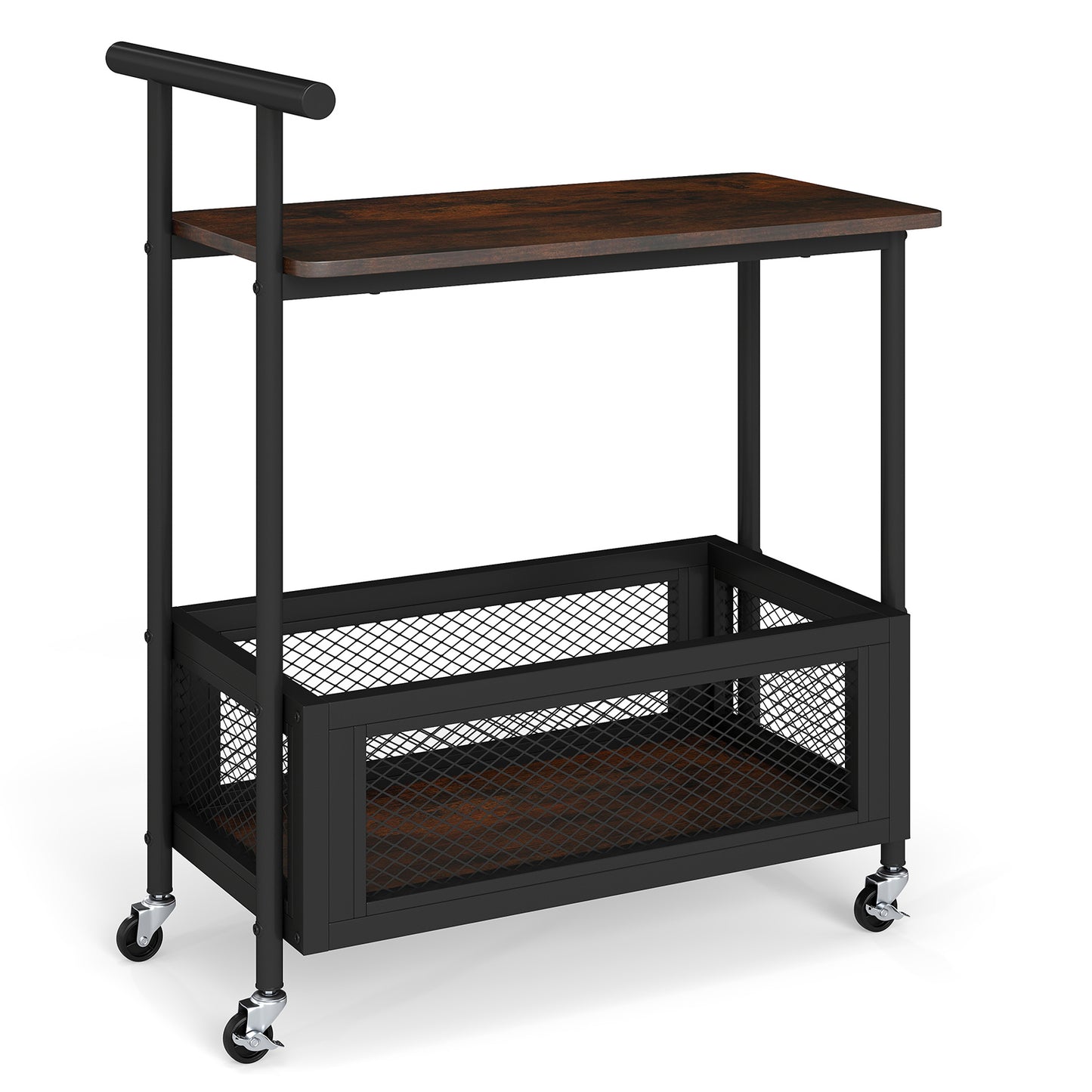 2-Tier Rolling End Table with Handle and Mesh Basket, Rustic Brown End & Side Tables Rustic Brown at Gallery Canada