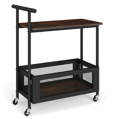 2-Tier Rolling End Table with Handle and Mesh Basket, Rustic Brown End & Side Tables Rustic Brown at Gallery Canada
