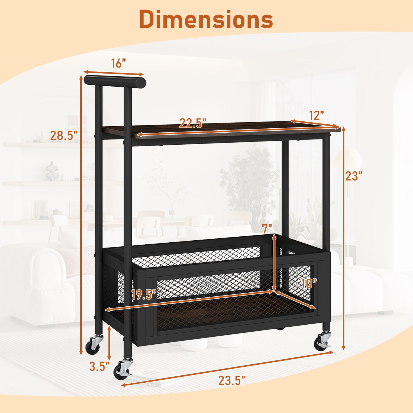 2-Tier Rolling End Table with Handle and Mesh Basket, Rustic Brown End & Side Tables at Gallery Canada