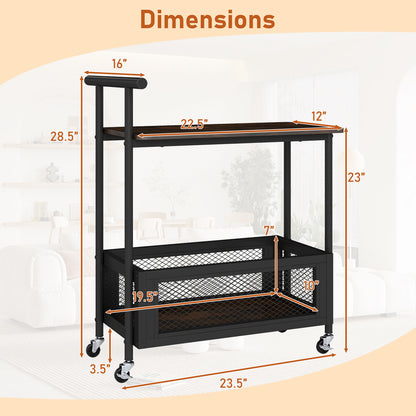2-Tier Rolling End Table with Handle and Mesh Basket, Rustic Brown End & Side Tables at Gallery Canada