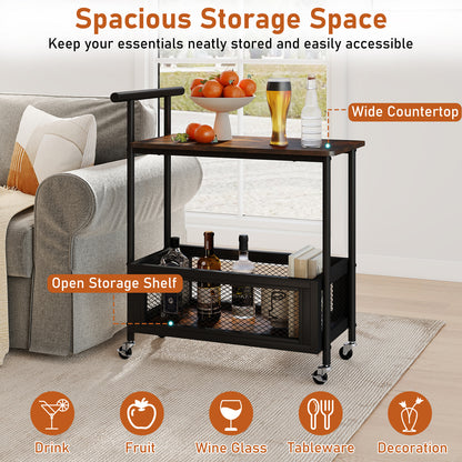 2-Tier Rolling End Table with Handle and Mesh Basket, Rustic Brown End & Side Tables at Gallery Canada