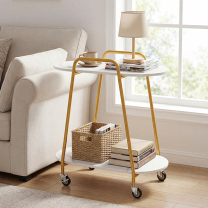 2-Tier Rolling End Table, Faux Marble, White