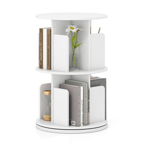 2-Tier Rotating Bookshelf With Dividers, White
