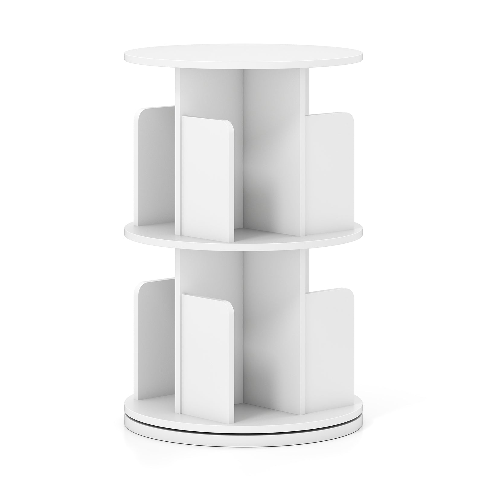 2-Tier Rotating Bookshelf with Dividers and Anti-falling Baffles, White Bookcases at Gallery Canada