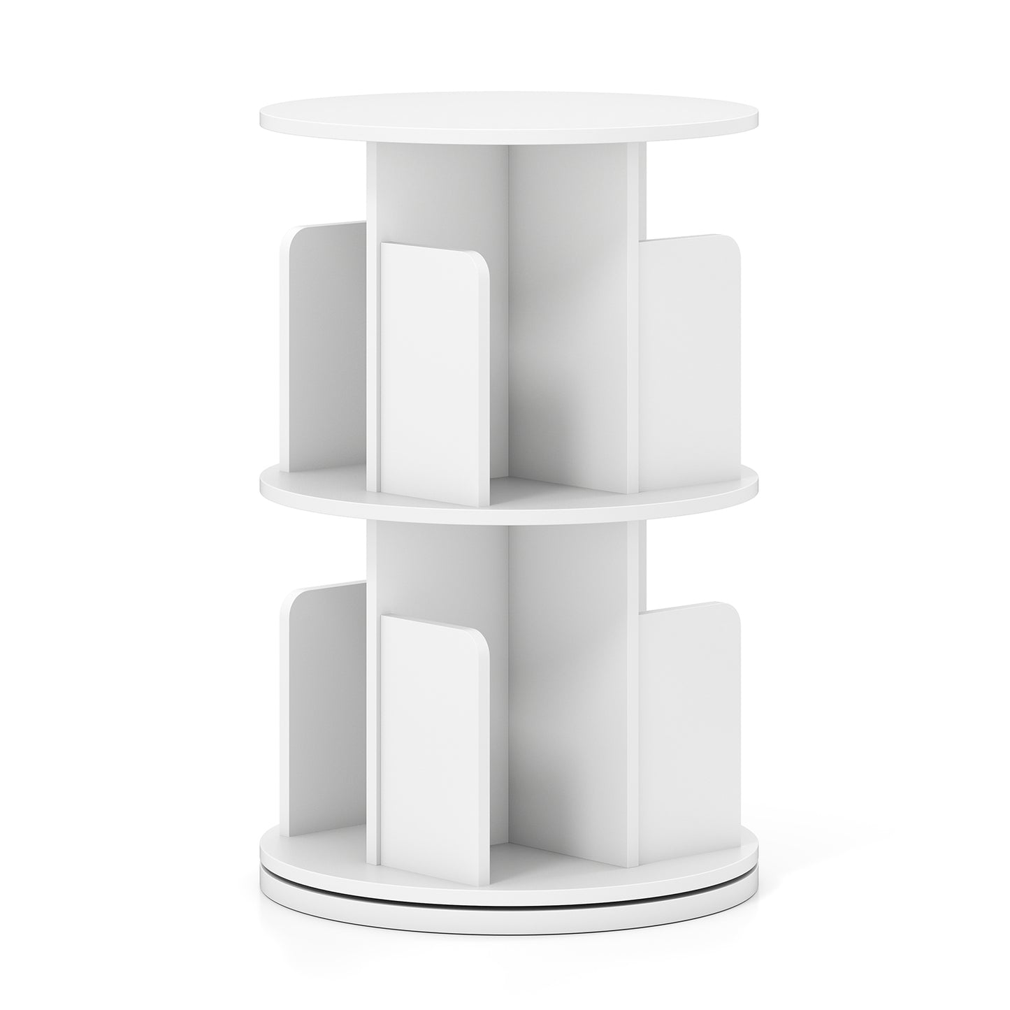 2-Tier Rotating Bookshelf with Dividers and Anti-falling Baffles, White Bookcases at Gallery Canada