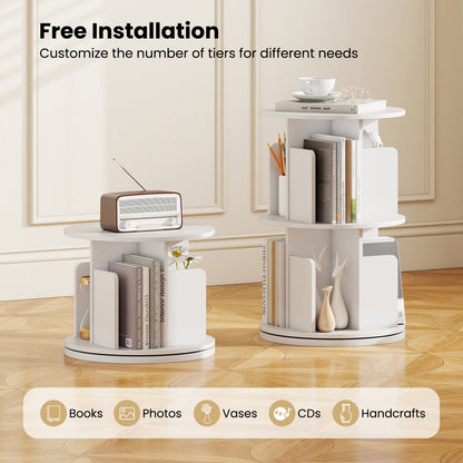 2-Tier Rotating Bookshelf with Dividers and Anti-falling Baffles, White Bookcases at Gallery Canada