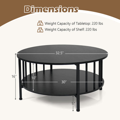 2-Tier Round Coffee Table with Storage Shelf and Metal Accents in Black Walnut, Black Coffee Tables at Gallery Canada