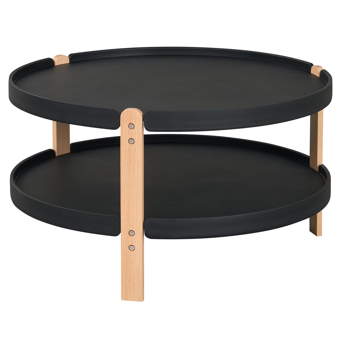 Table basse ronde à 2 niveaux, étagère ouverte, noire