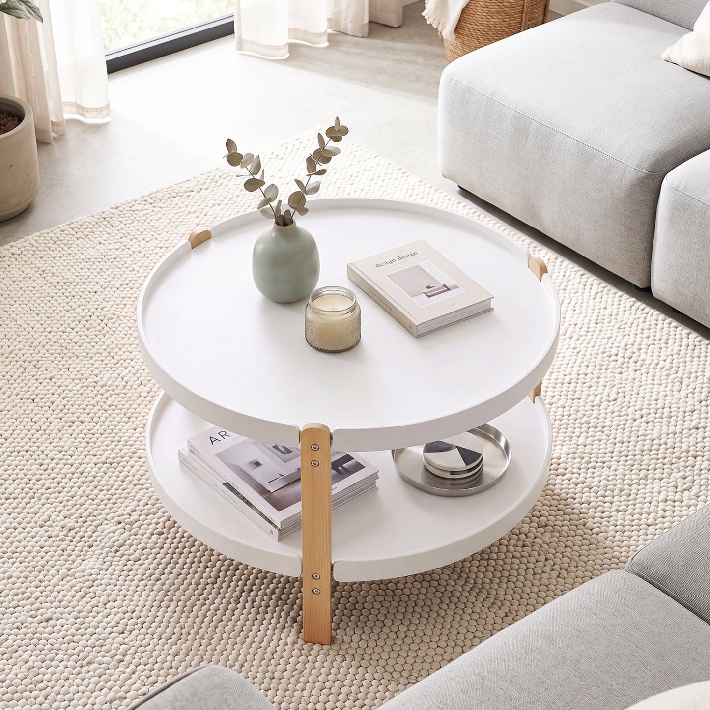 Round Coffee Table, 2-Tier, White