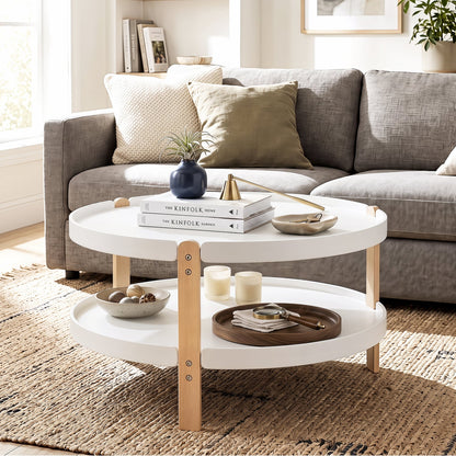 Round Coffee Table, 2-Tier, White