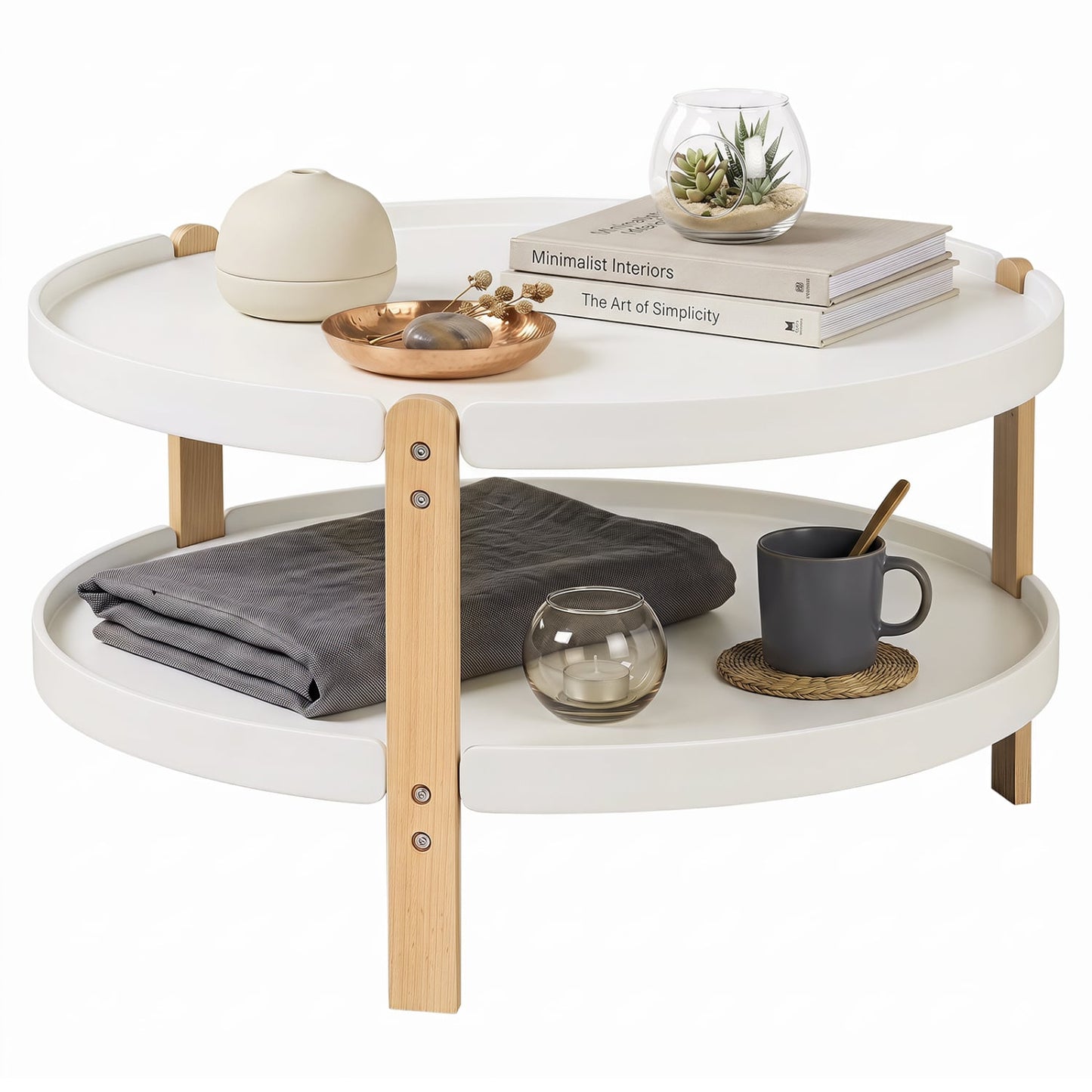 Round Coffee Table, 2-Tier, White