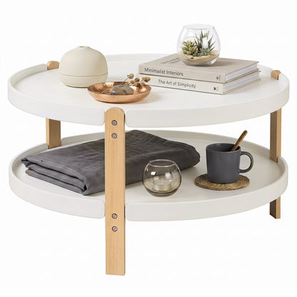 Round Coffee Table, 2-Tier, White