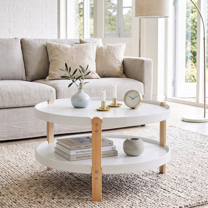 Round Coffee Table, 2-Tier, White