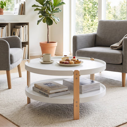 Round Coffee Table, 2-Tier, White