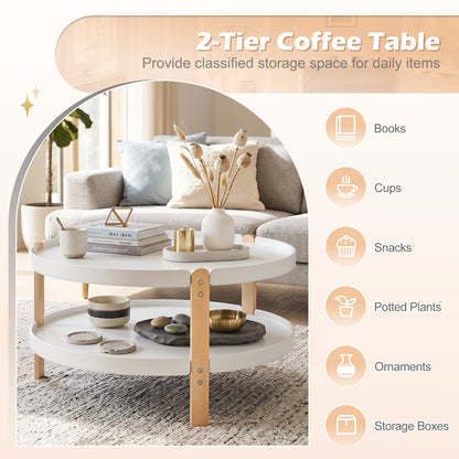 Round Coffee Table, 2-Tier, White