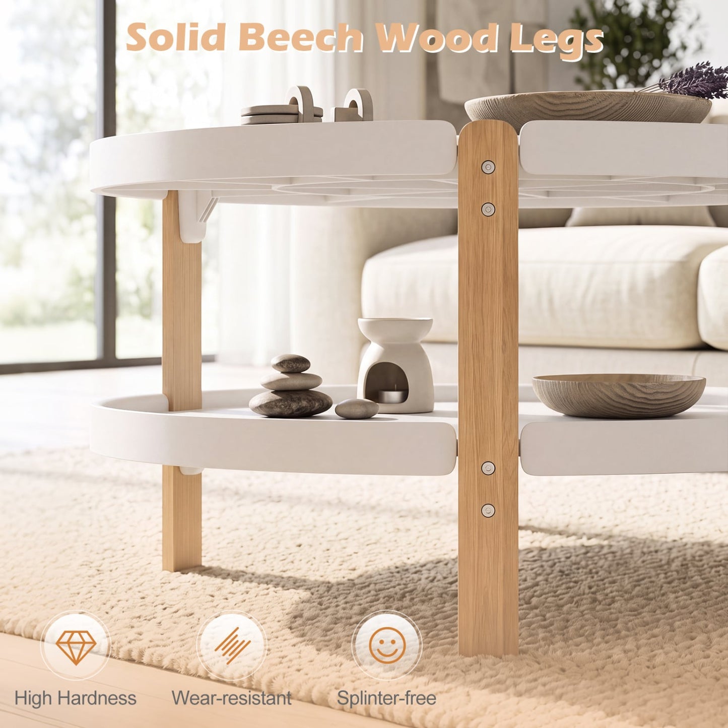 Round Coffee Table, 2-Tier, White