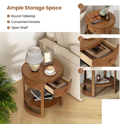 2-Tier Round End Table Mid Century Modern Nightstand, Oak End & Side Tables at Gallery Canada