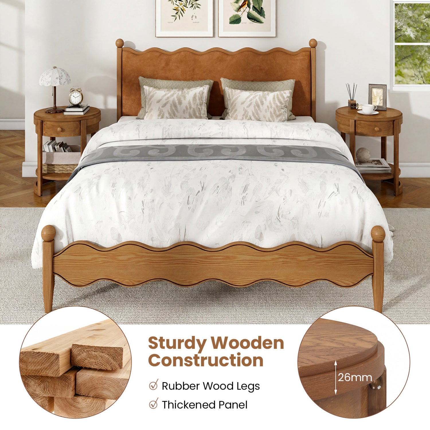 2-Tier Round End Table Mid Century Modern Nightstand, Oak End & Side Tables at Gallery Canada