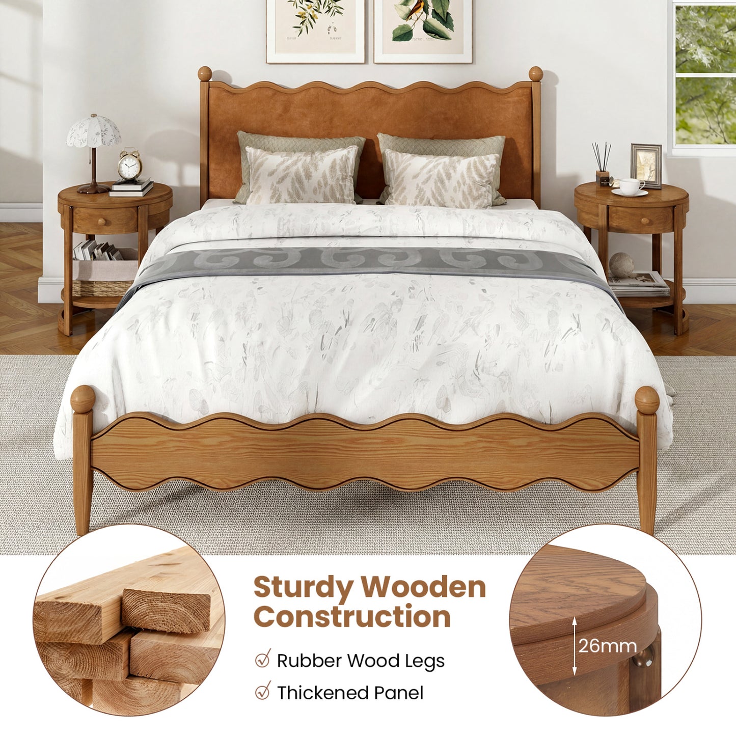 2-Tier Round End Table Mid Century Modern Nightstand, Oak End & Side Tables at Gallery Canada