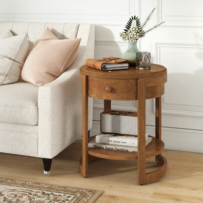 2-Tier Round End Table Mid Century Modern Nightstand, Oak End & Side Tables at Gallery Canada