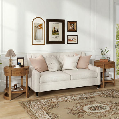2-Tier Round End Table Mid Century Modern Nightstand, Oak End & Side Tables at Gallery Canada