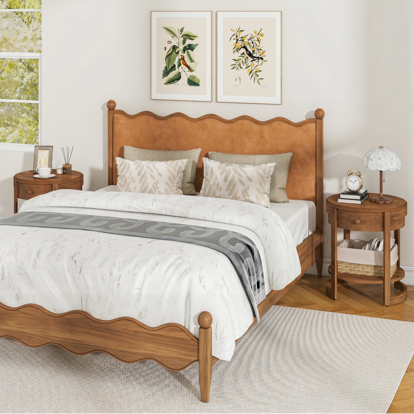 2-Tier Round End Table Mid Century Modern Nightstand, Oak End & Side Tables at Gallery Canada