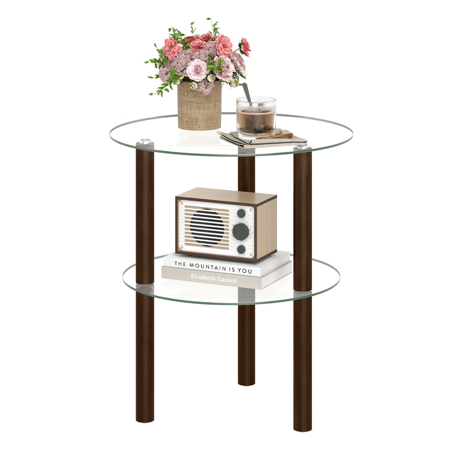 2-Tier Round End Table, Clear Glass Top & Shelf, Brown End & Side Tables at Gallery Canada