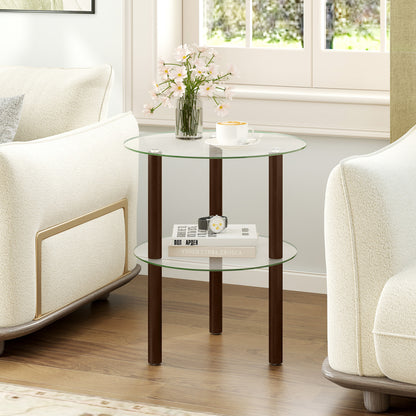 2-Tier Round End Table, Clear Glass Top & Shelf, Brown End & Side Tables at Gallery Canada