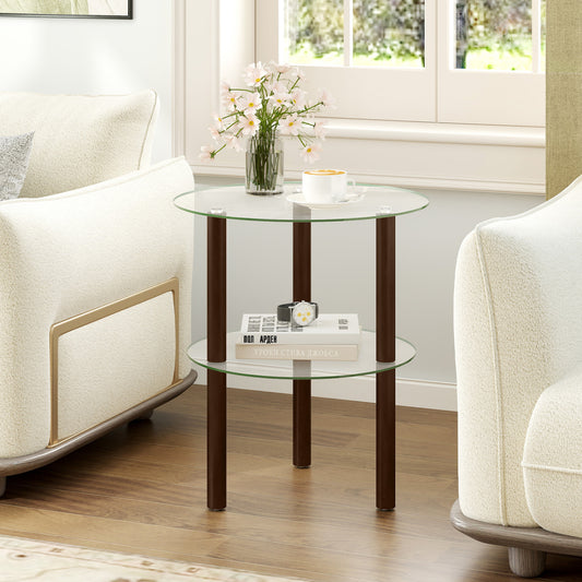 2-Tier Round End Table, Clear Glass Top & Shelf, Brown End & Side Tables Brown at Gallery Canada