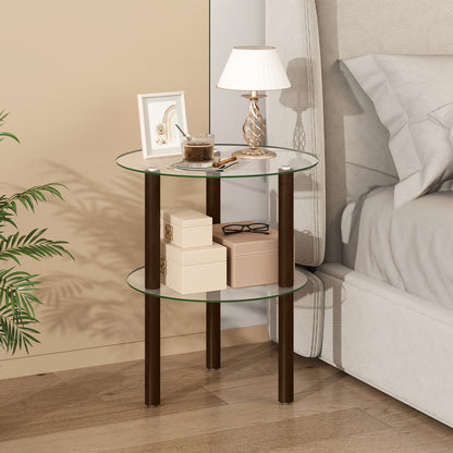 2-Tier Round End Table, Clear Glass Top & Shelf, Brown End & Side Tables at Gallery Canada